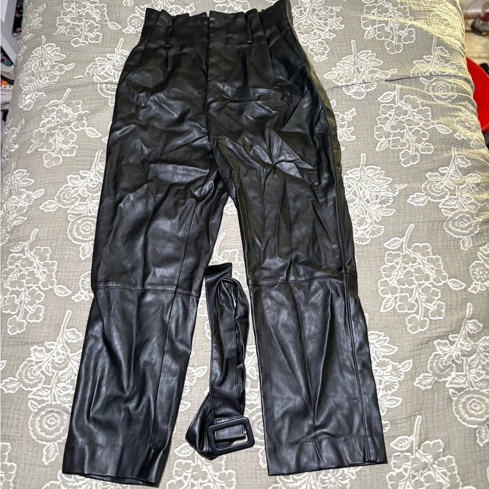 H&M Black Faux Leather Trousers